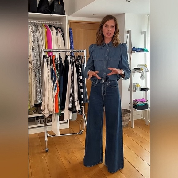 Zara Super Wide Leg Blue Jeans Medium Wash High Rise Ankle Length Denim - Picture 5 of 12